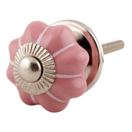 Pink With White Line Small Ceramic Melon Drawer Knob